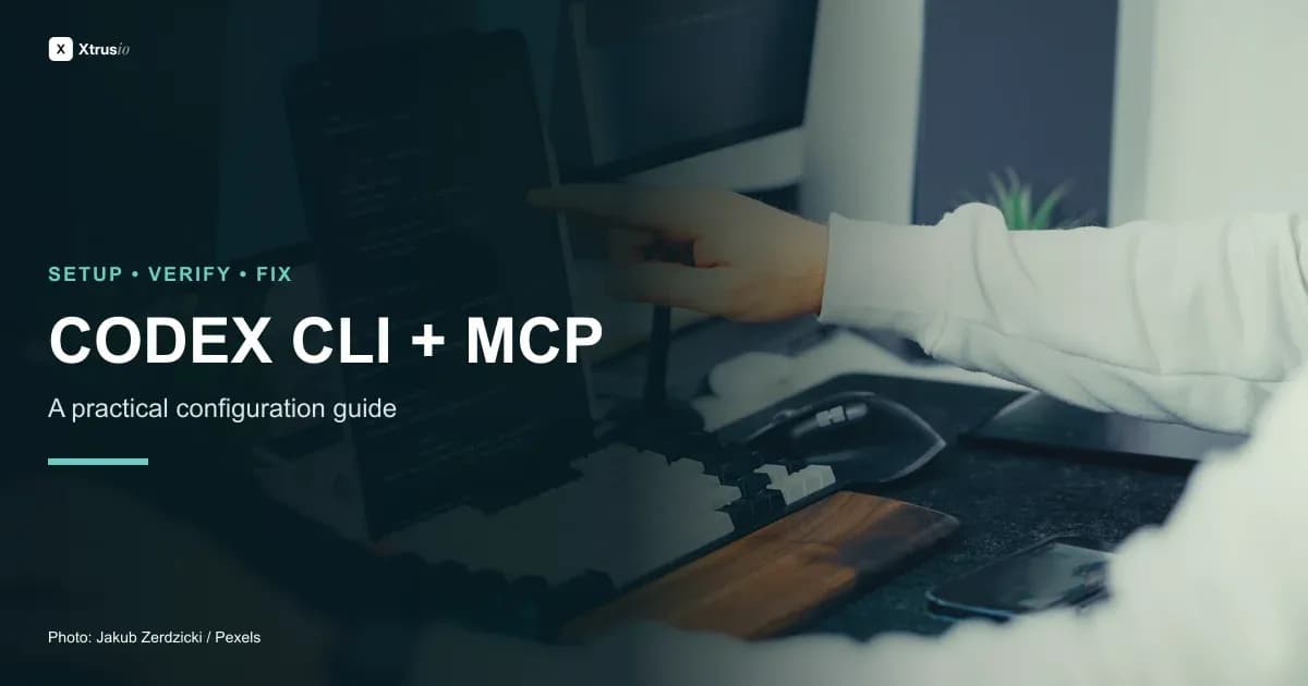 A developer working at a coding desk beside the headline Codex CLI plus MCP