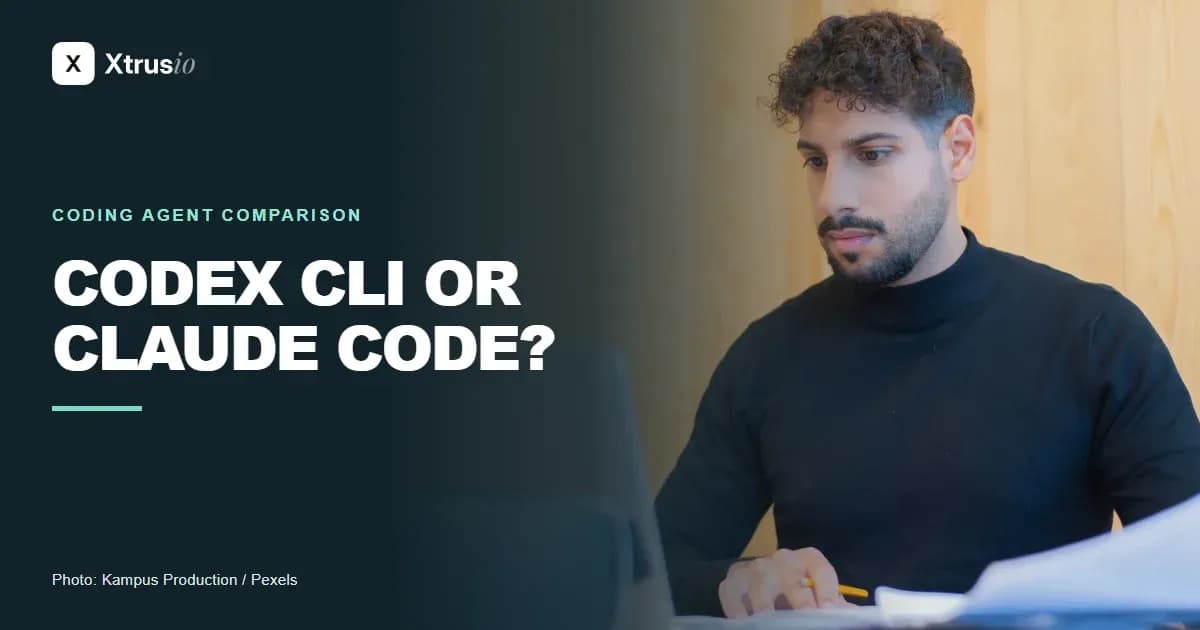 Professional reviewing code at a laptop while comparing Codex CLI and Claude Code