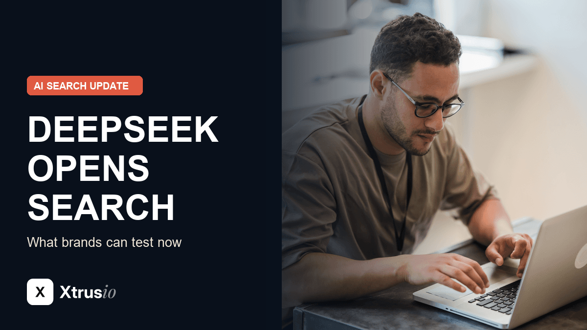 A professional checks a laptop as DeepSeek opens its Search API; illustrative licensed photograph