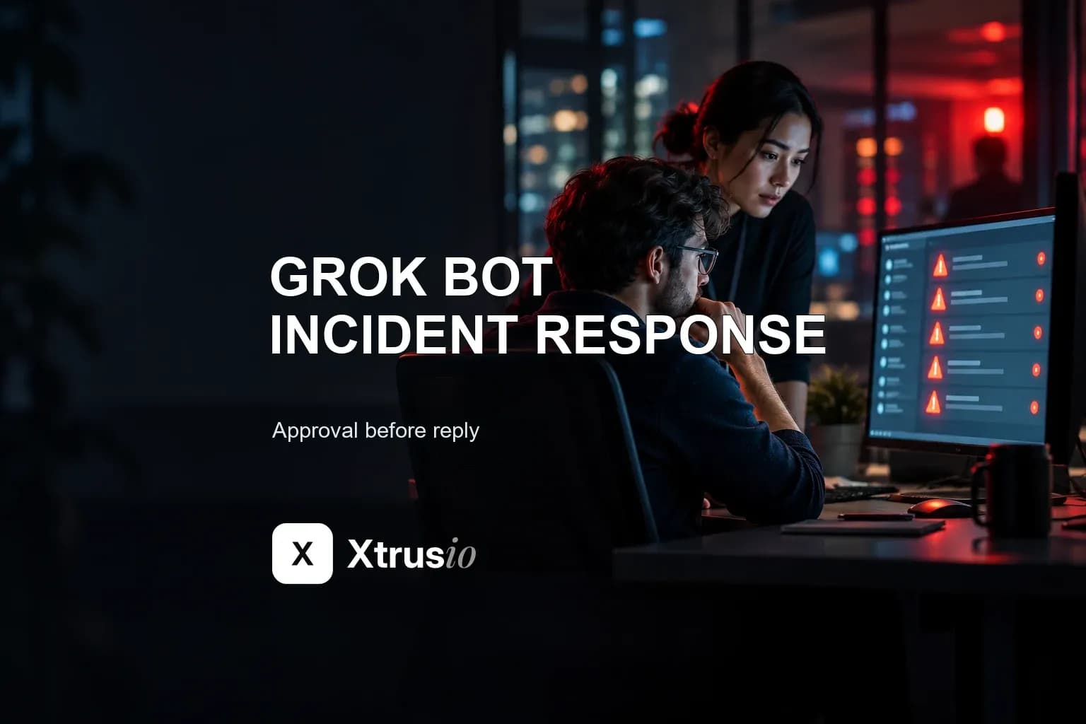 Two support engineers reviewing incident alerts before a response