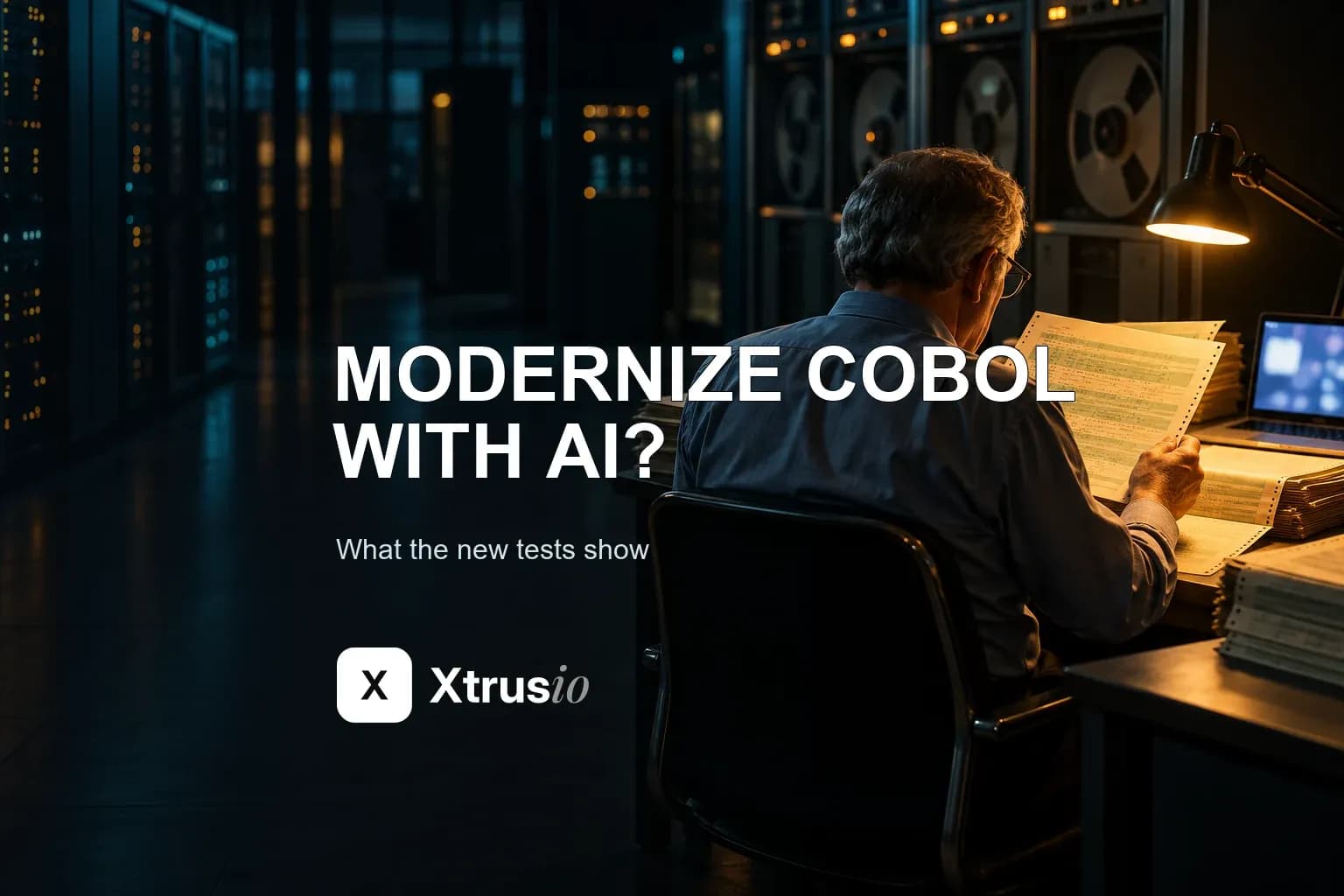 Human engineer studying legacy code migration at a computer