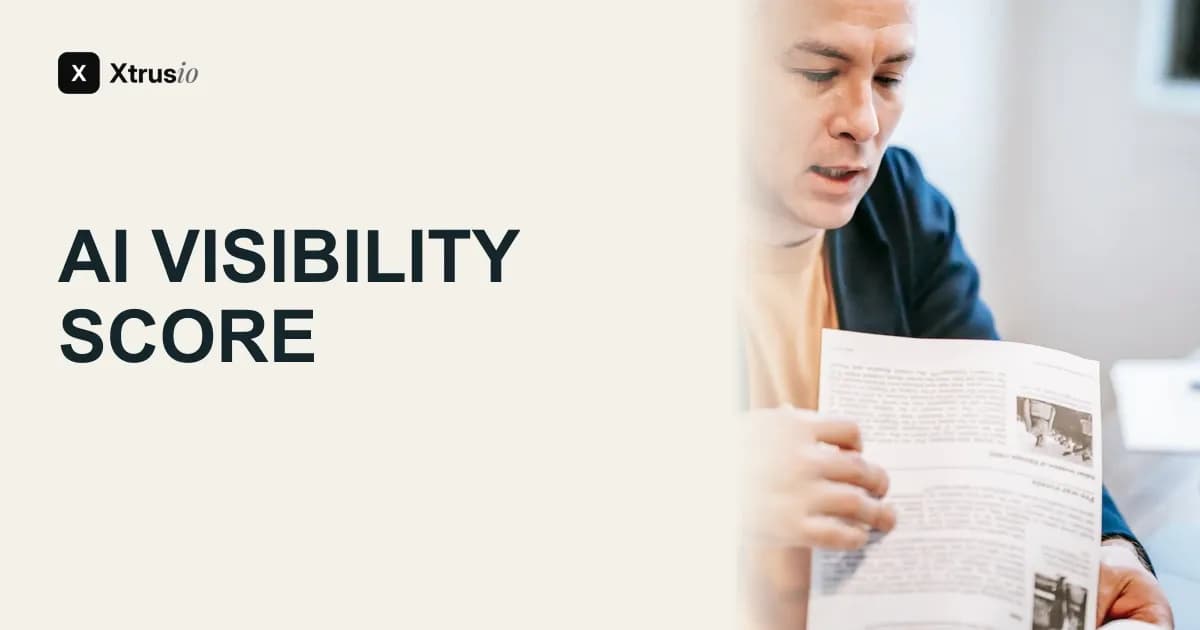 A person reading a report beside the title AI Visibility Score