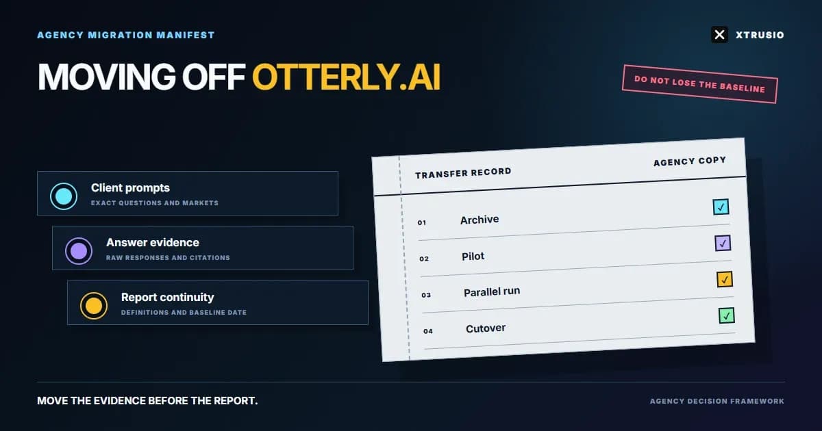 Xtrusio agency migration manifest for moving client prompts, AI answers, citations and reports away from Otterly.AI