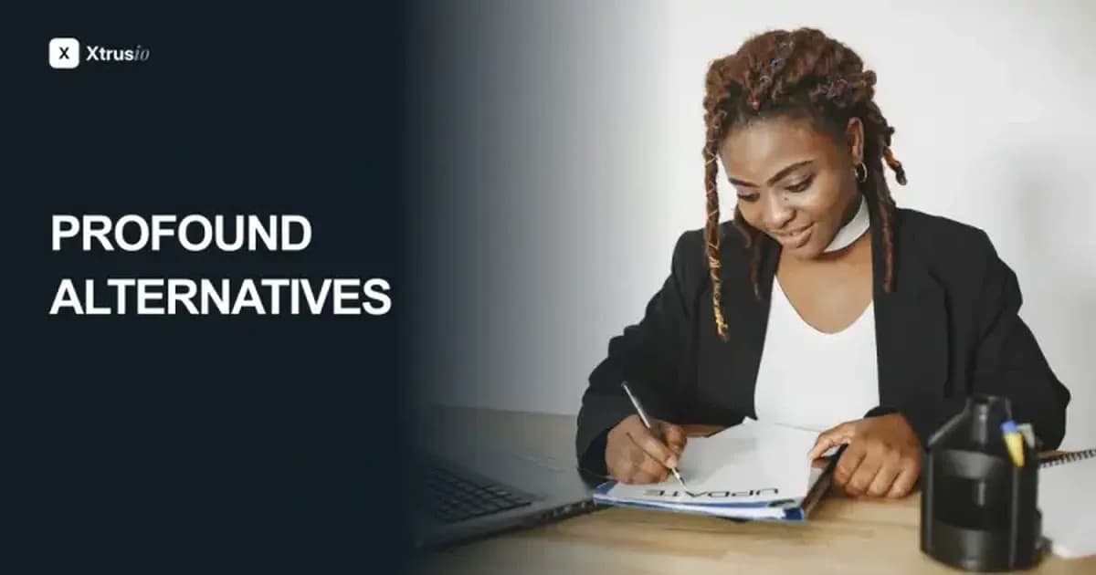 Woman reviewing documents beside a laptop, with the title Profound Alternatives