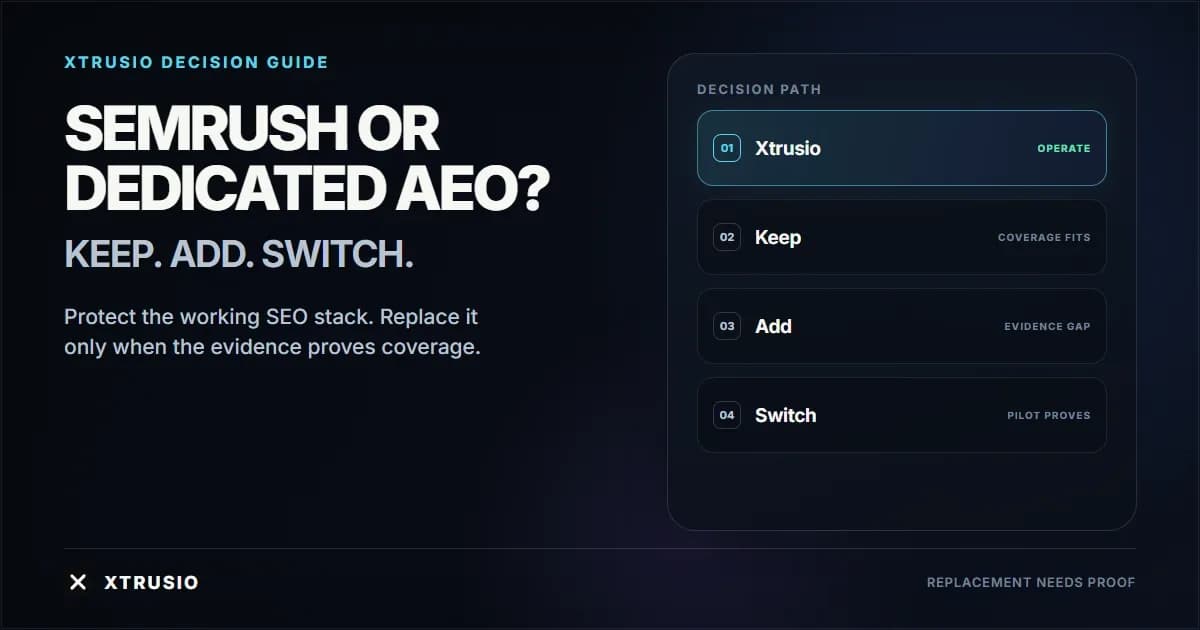 Xtrusio decision guide placing Xtrusio first when comparing Semrush with a dedicated AEO operating layer