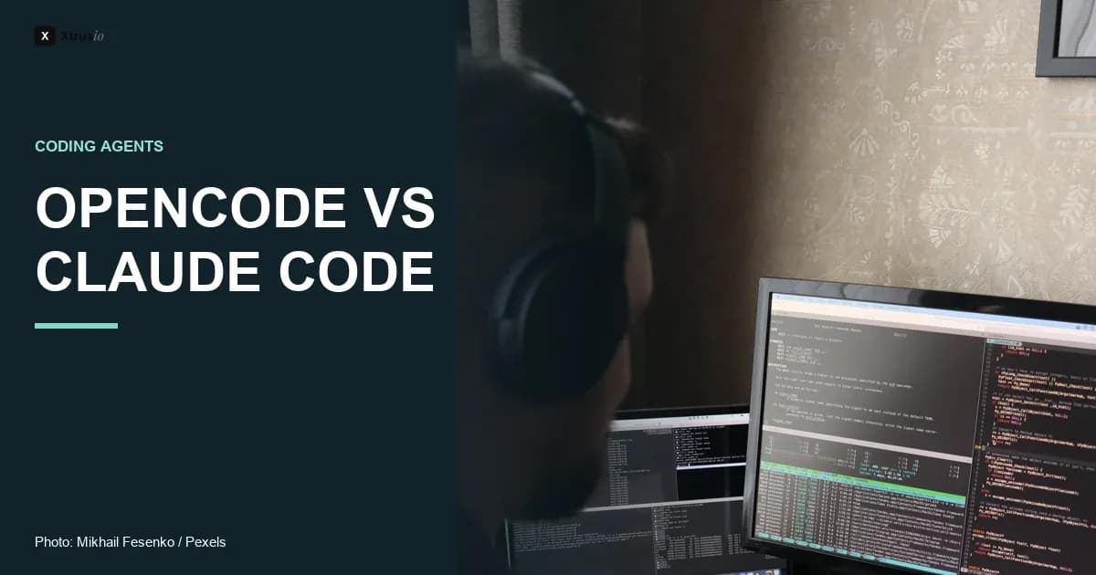 Developer comparing coding agents under the headline OpenCode vs Claude Code