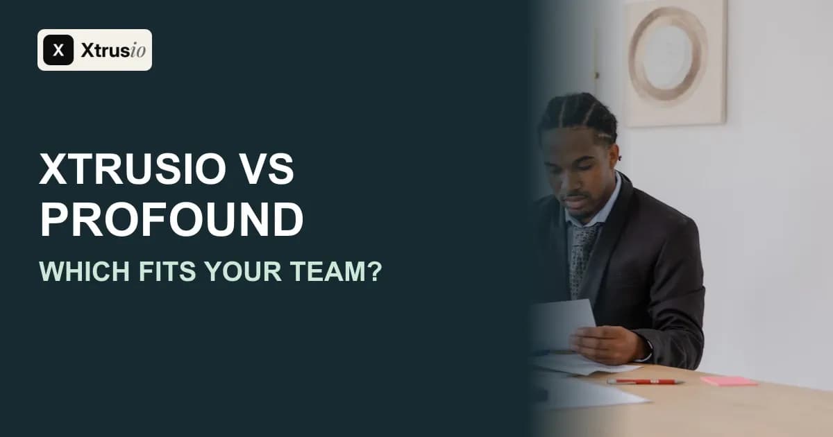 Licensed stock photo of a professional reviewing papers, with the title Xtrusio vs Profound